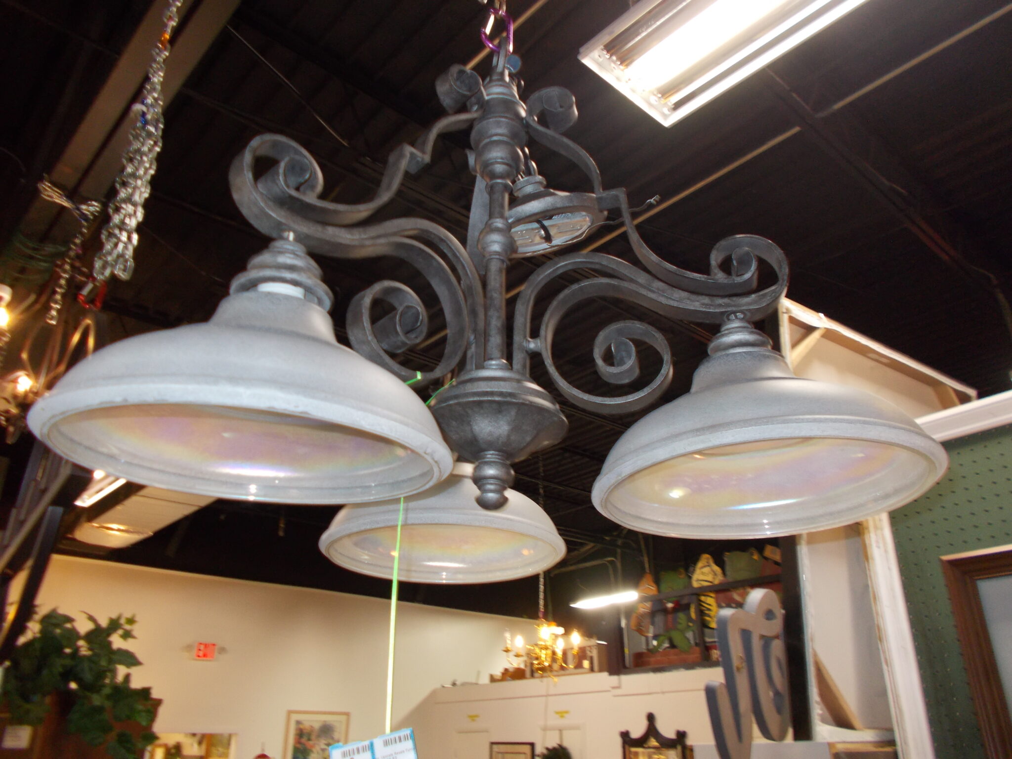 Iron Scroll 3-Globle Chandelier; 26" round x 24" high