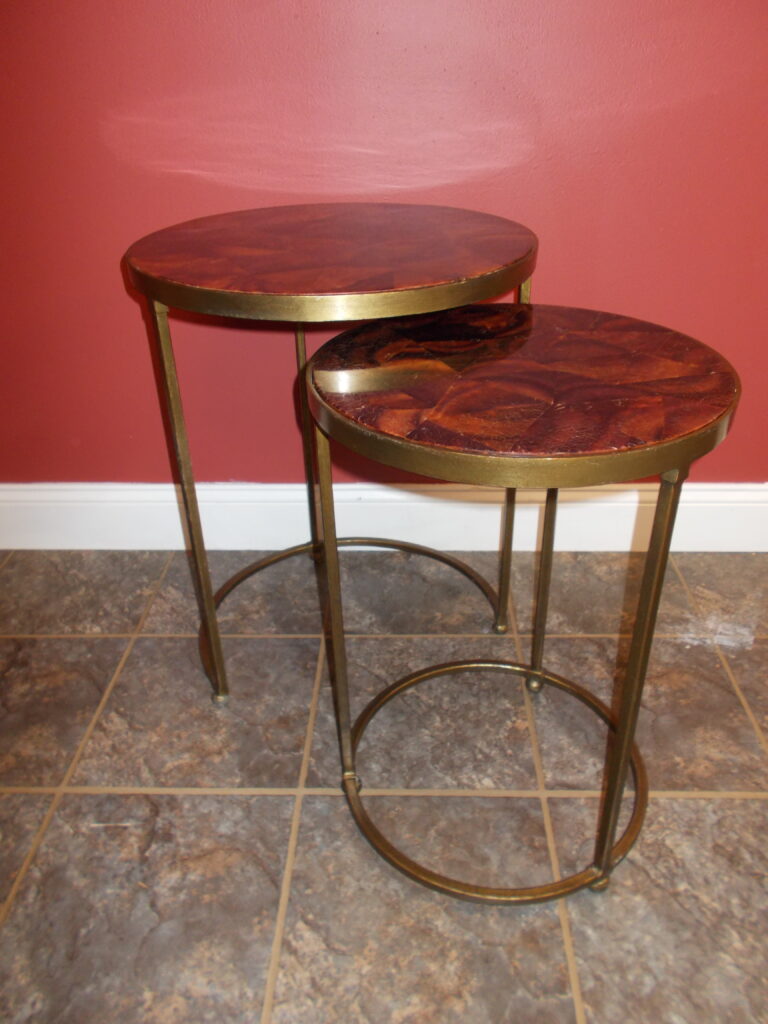 PAIR: Burnished Brass/Faux Horn Nesting Tables; 19