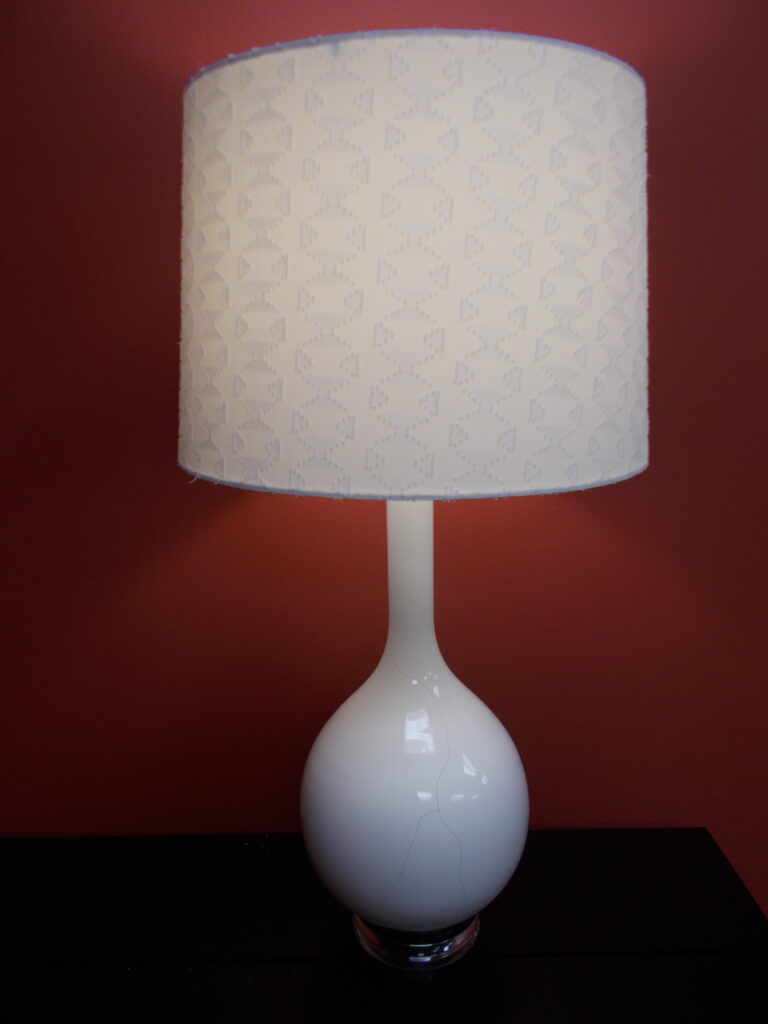 Crackle Glaze White Lamp with Textured Shade; 13