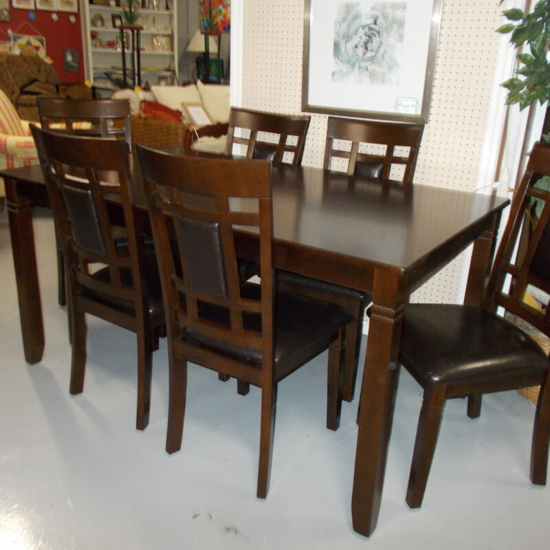 BRAND NEW Dark Stain Table 60" x 36" with (6) Chairs