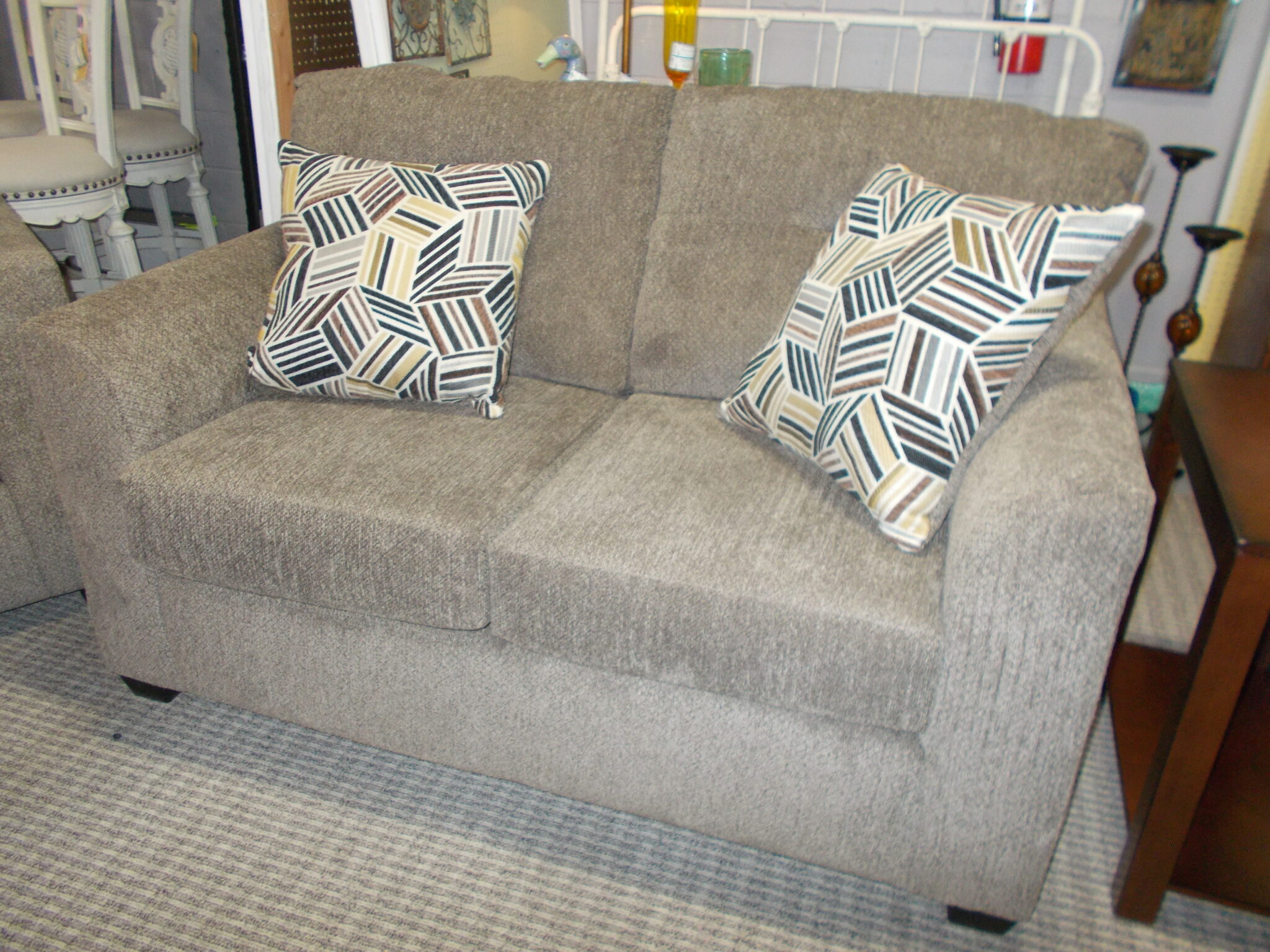 BRAND NEW Brown Loveseat with (2) Decorative Pillows; 59" x 37" x 39"