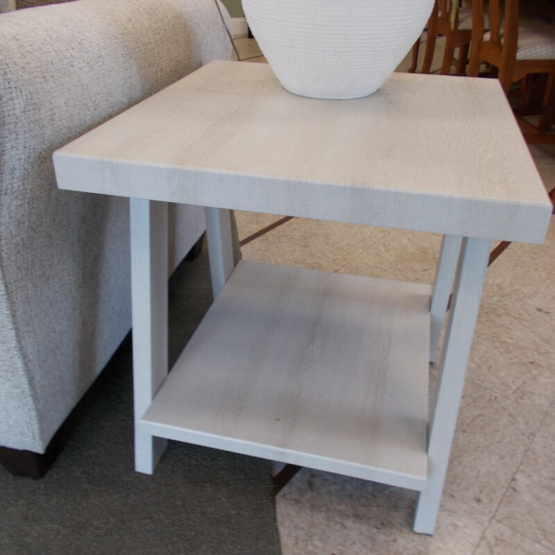 BRAND NEW 2-Tier White Wash End Table; 22" x 23" x 23"  (2) Available