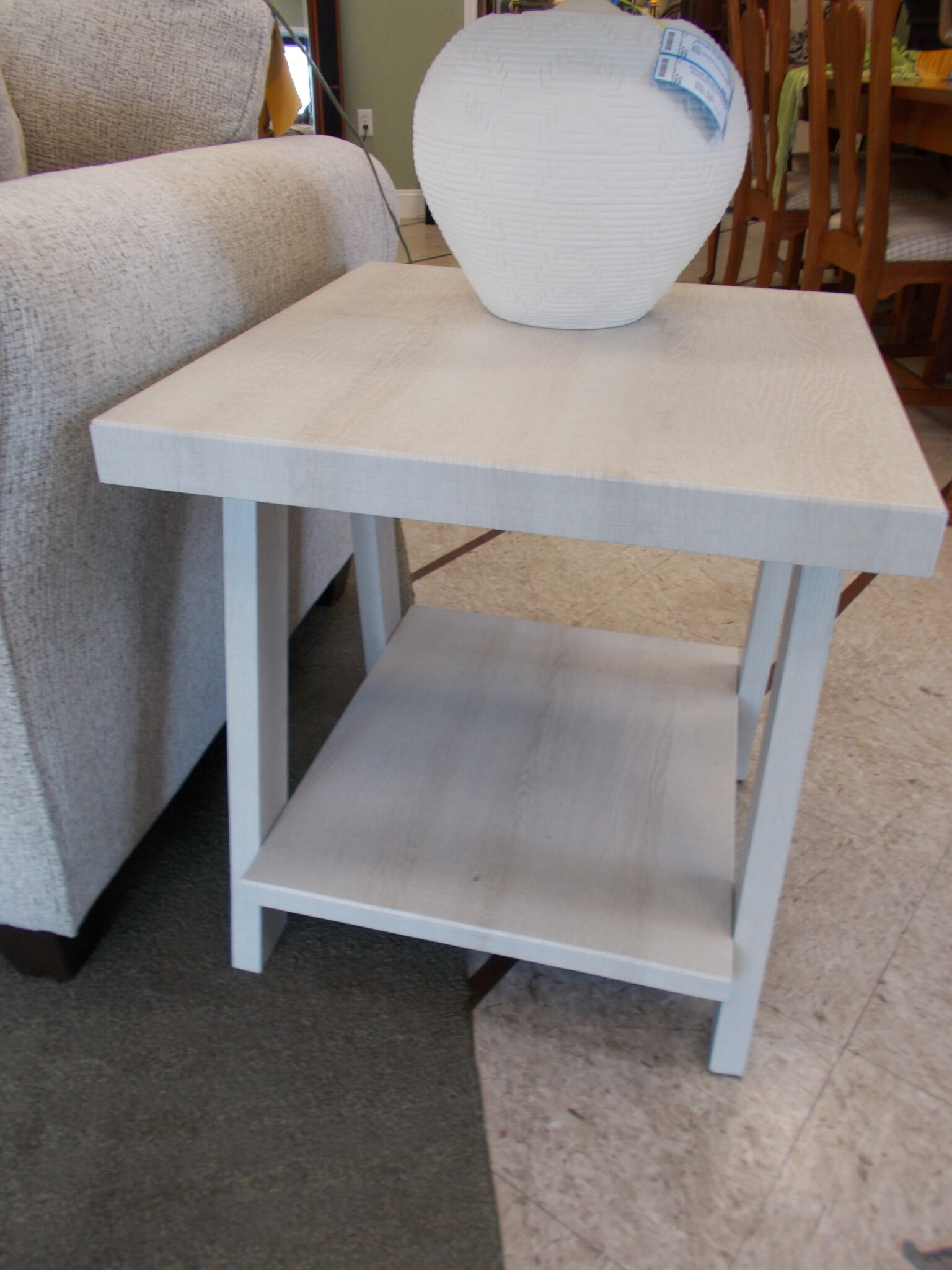 BRAND NEW 2-Tier White Wash End Table; 22" x 23" x 23"  (2) Available