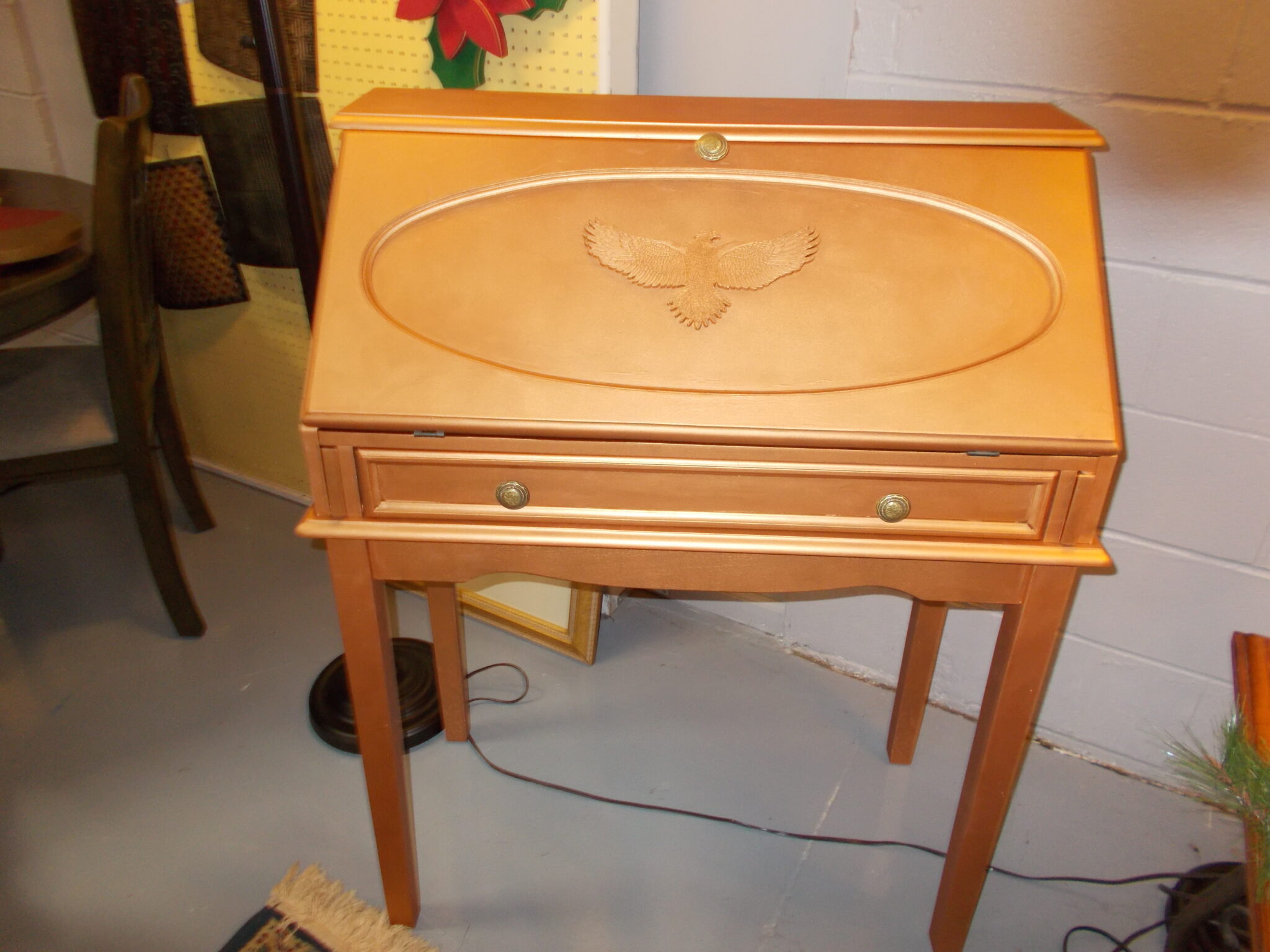 Bronze Painted Drop Down Secretary Desk; 33" x 18" x 42"