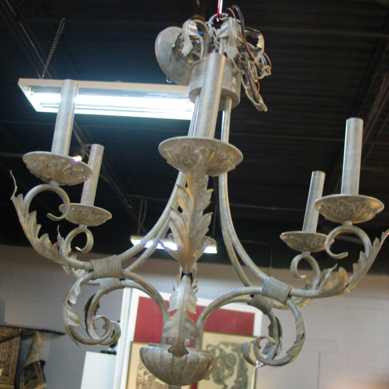 Antiqued Metal Scroll Chandelier; 26" x 29"