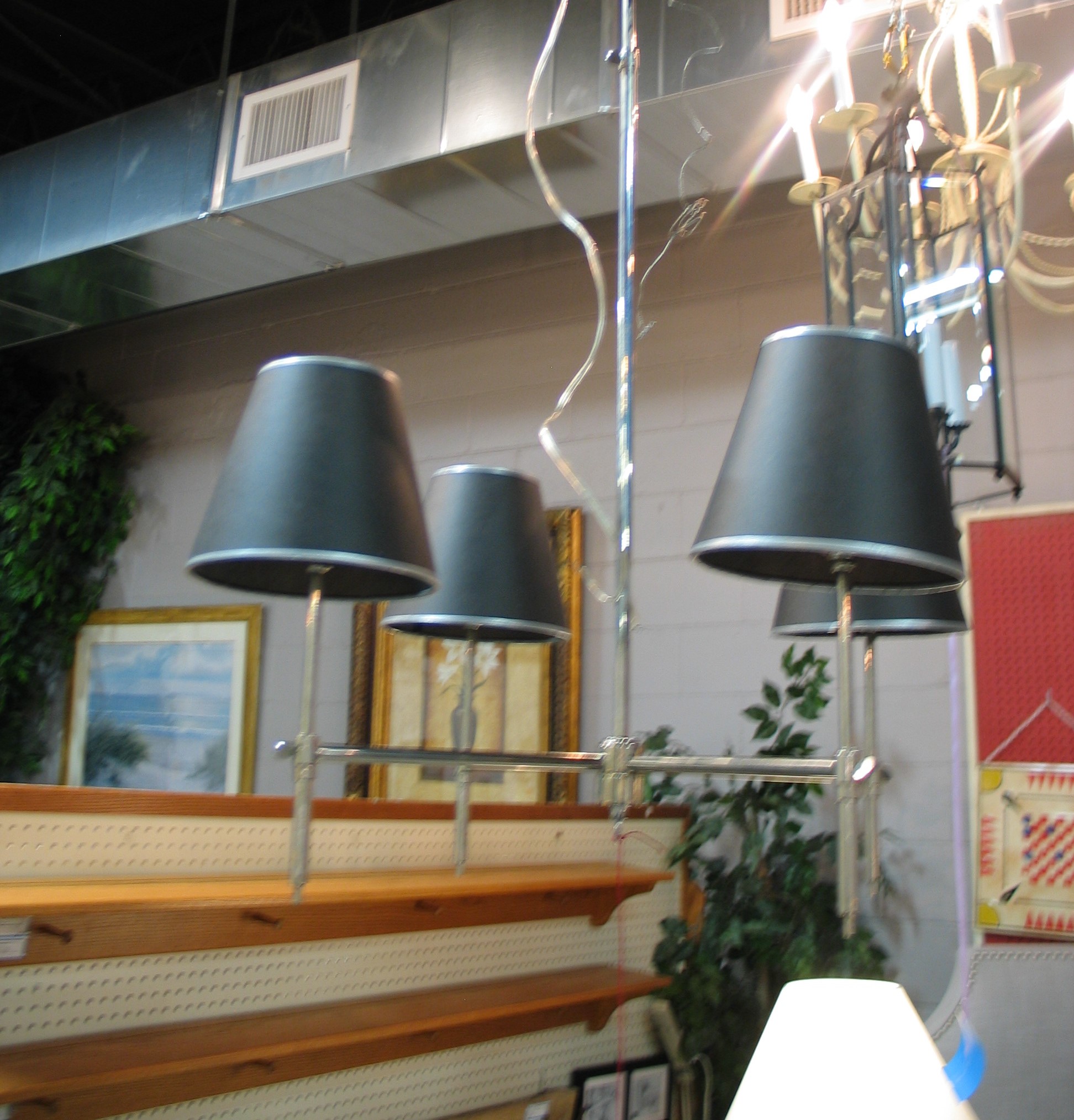 4-Light Silver Adjustable Height Pendant Chandelier with Shades; 22" x 22"