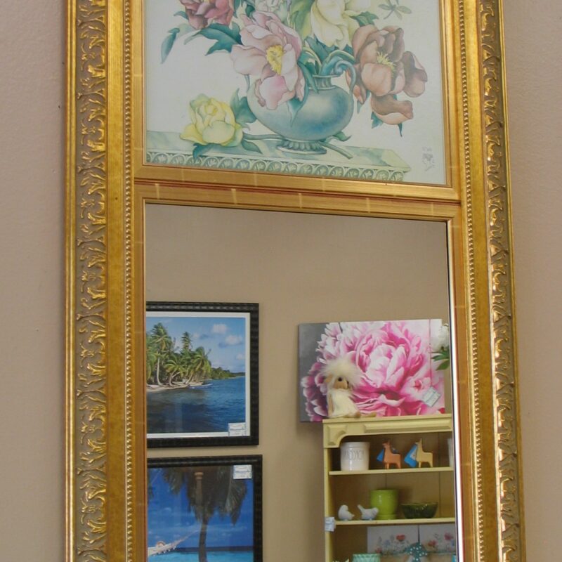 Gold Mirror with Floral Accent; 20.5" x 46"