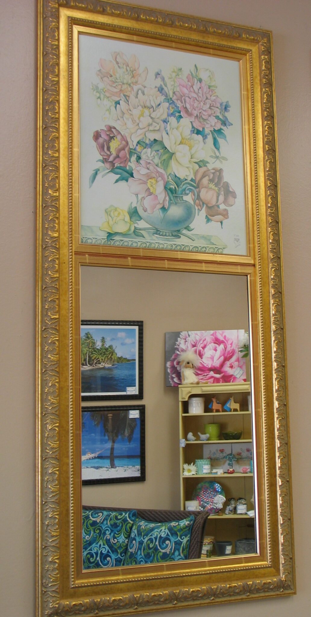 Gold Mirror with Floral Accent; 20.5" x 46"