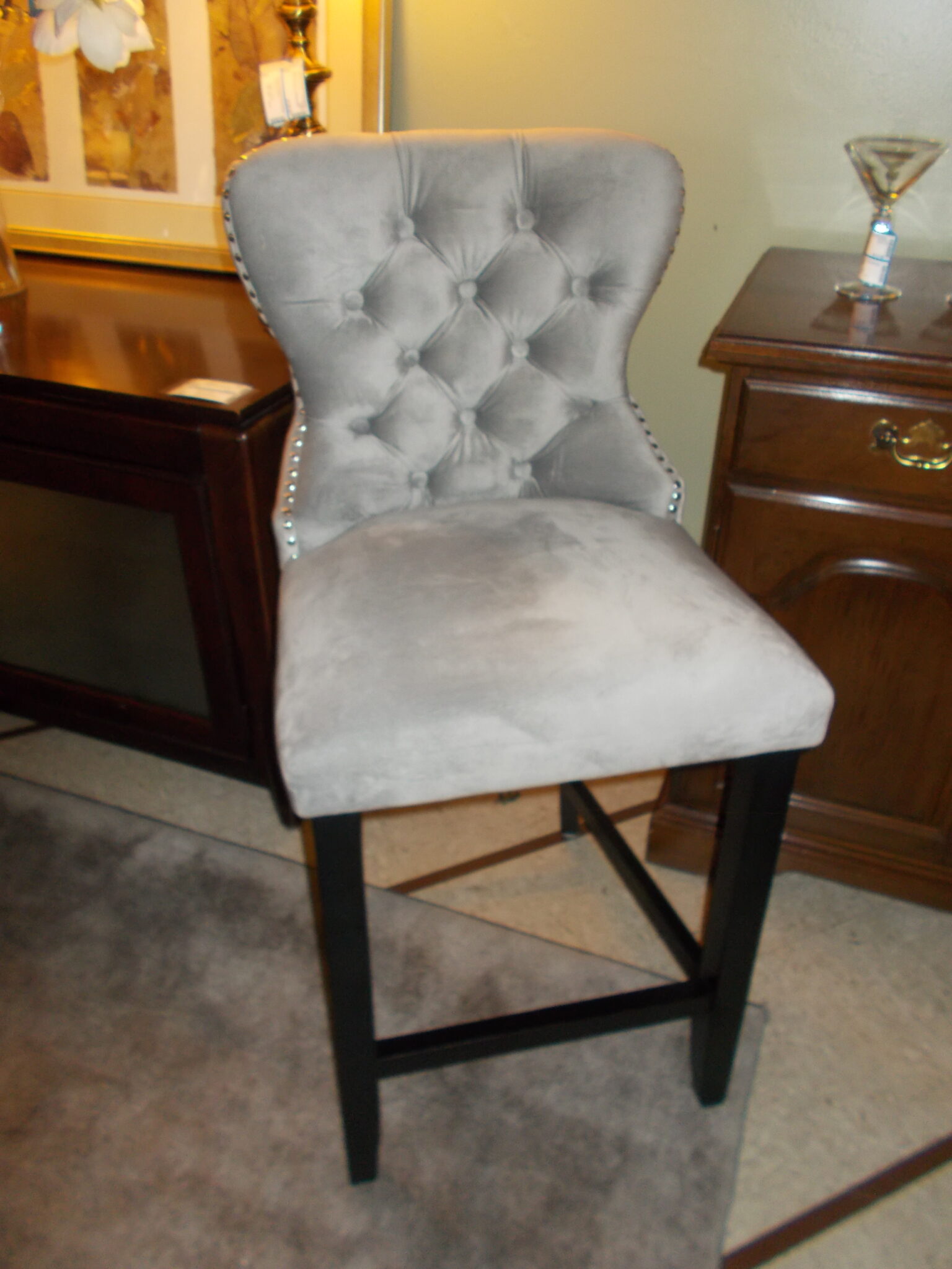 Grey Upholstered 26" Bar Stool; 19" x 19" x 40"