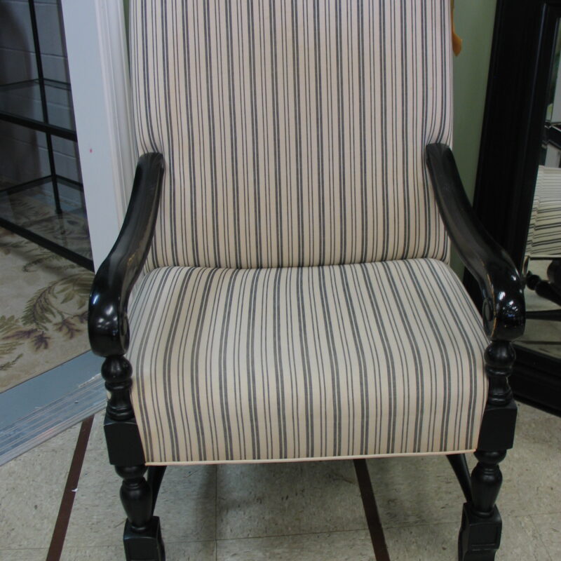 Black and White Stripe Distressed Arm Chair; 25" x 23" x 43"