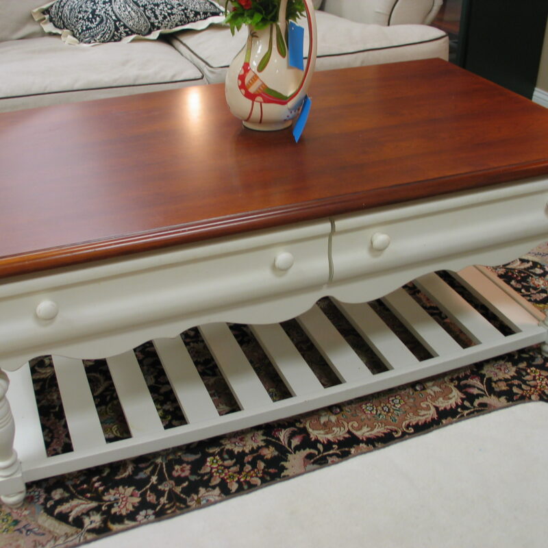 2-Tier, 2-Tone Coffee Table with Drawers; 52" x 28" x 21"