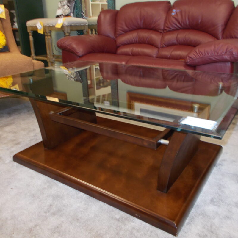 Walnut Stain/Glass Top Coffee Table; 48" x 32" x 18"