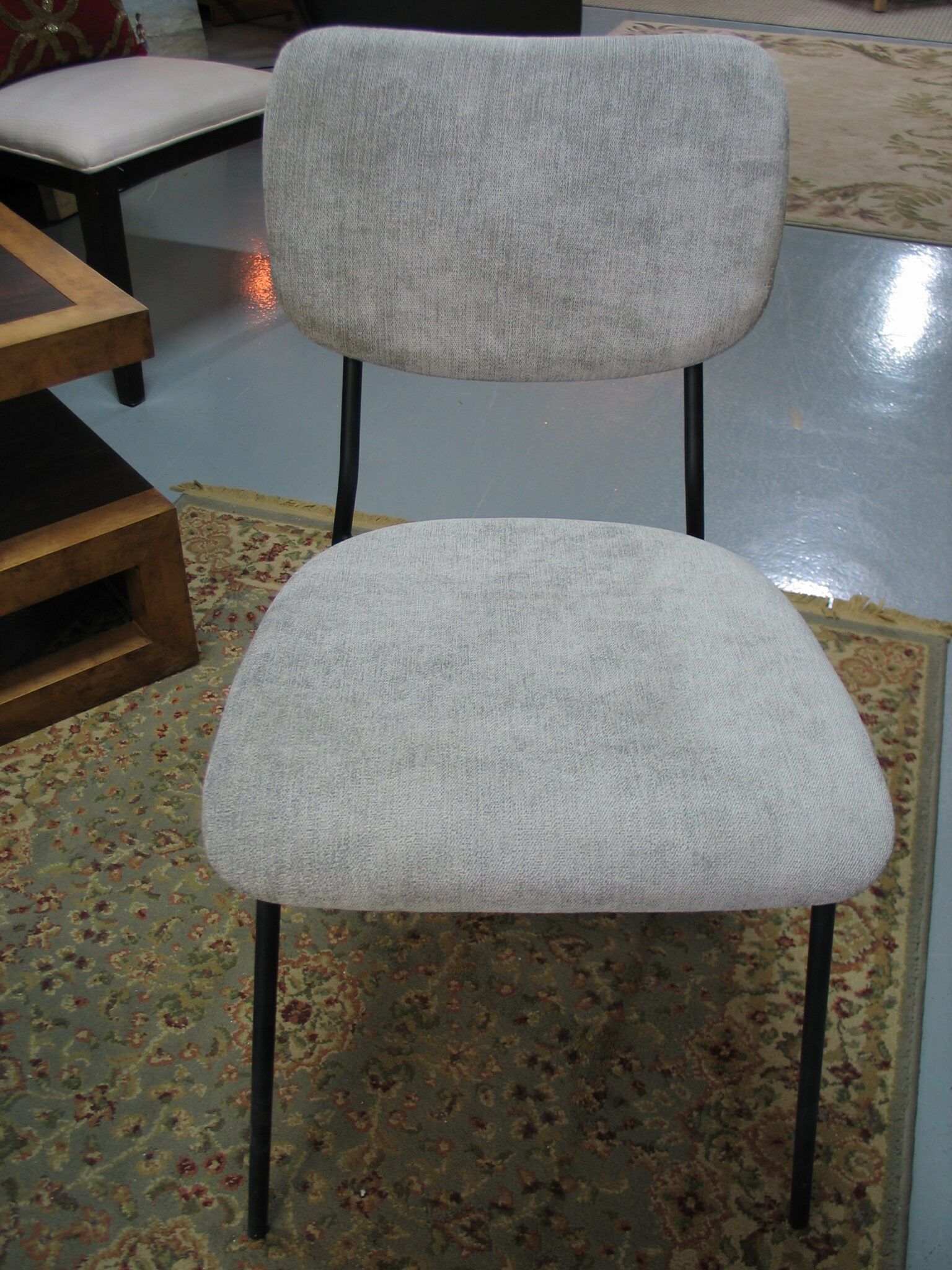 Upholstered Grey Chair; 17" x 19" x 31"