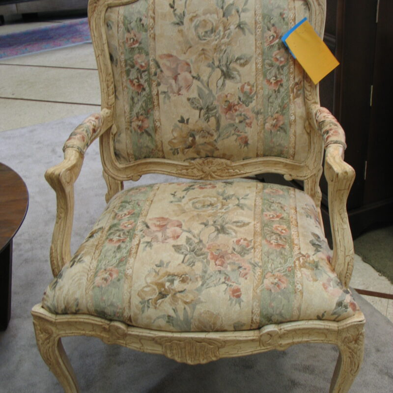 Distressed Finish French Bergere Upholstered Chair; 27" x 20" x 40"