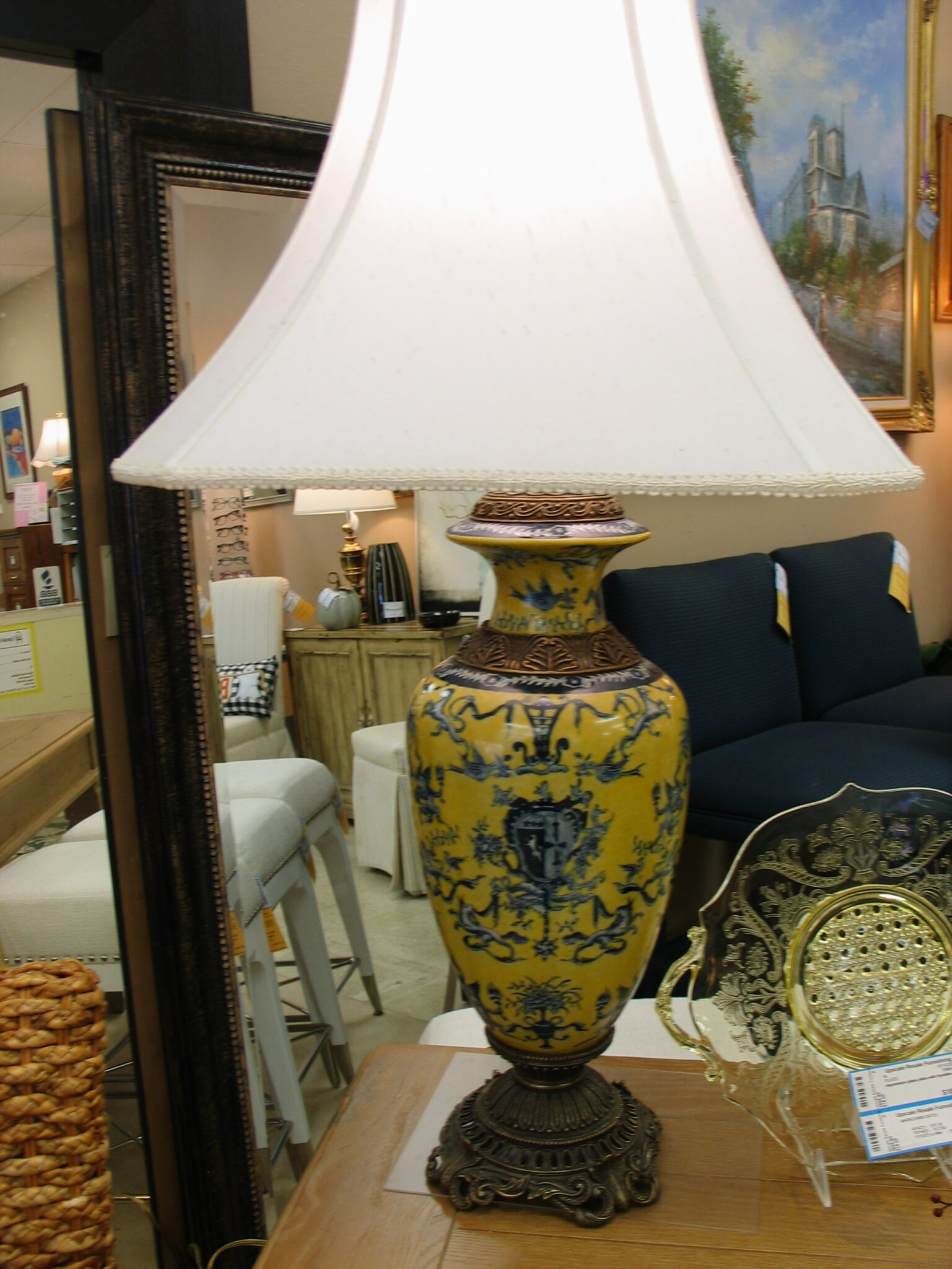 Blue and Yellow Italian Style Ceramic 3-Way Lamp