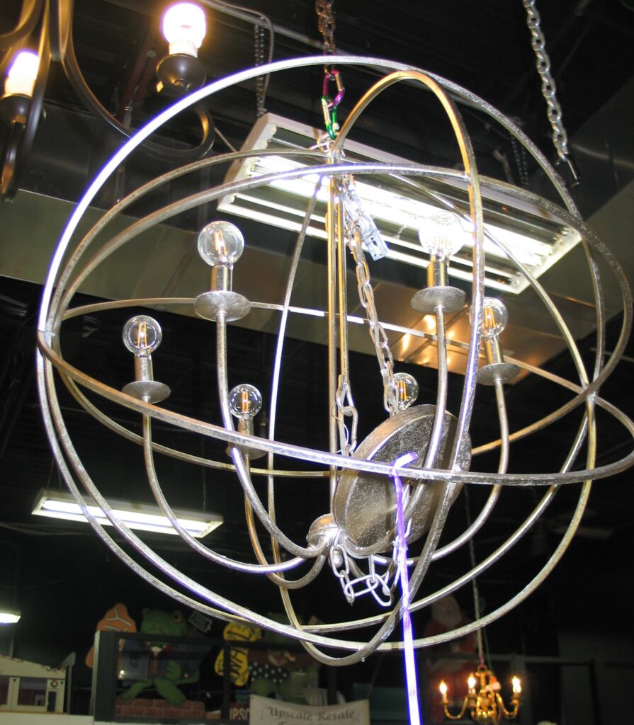 Silver 6-Bulb Chandelier; 29