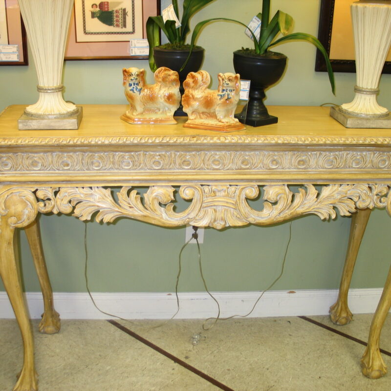 Blond Carved Credenza; 59" x 19" x 39" (crack on top)