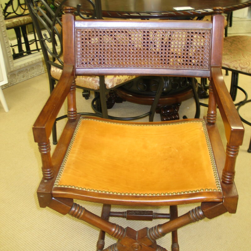 Wood/Cane/Leather Director Style Chair; 23" x 19" x 33"