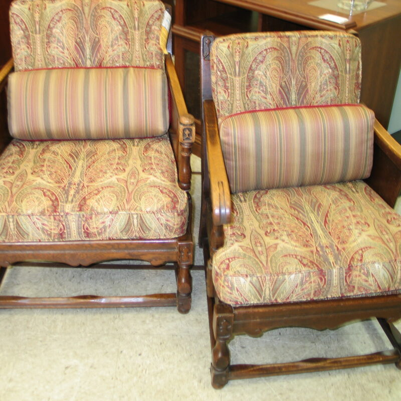 Set of (2) Antique His/Hers Mission Style William Morris Chairs; 27 x 27 x 30/24 x 25 x 30