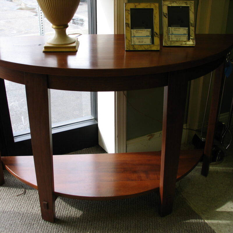 2-Tier Distressed Wood Demi-Lune Table; 15" x 18" x 30"
