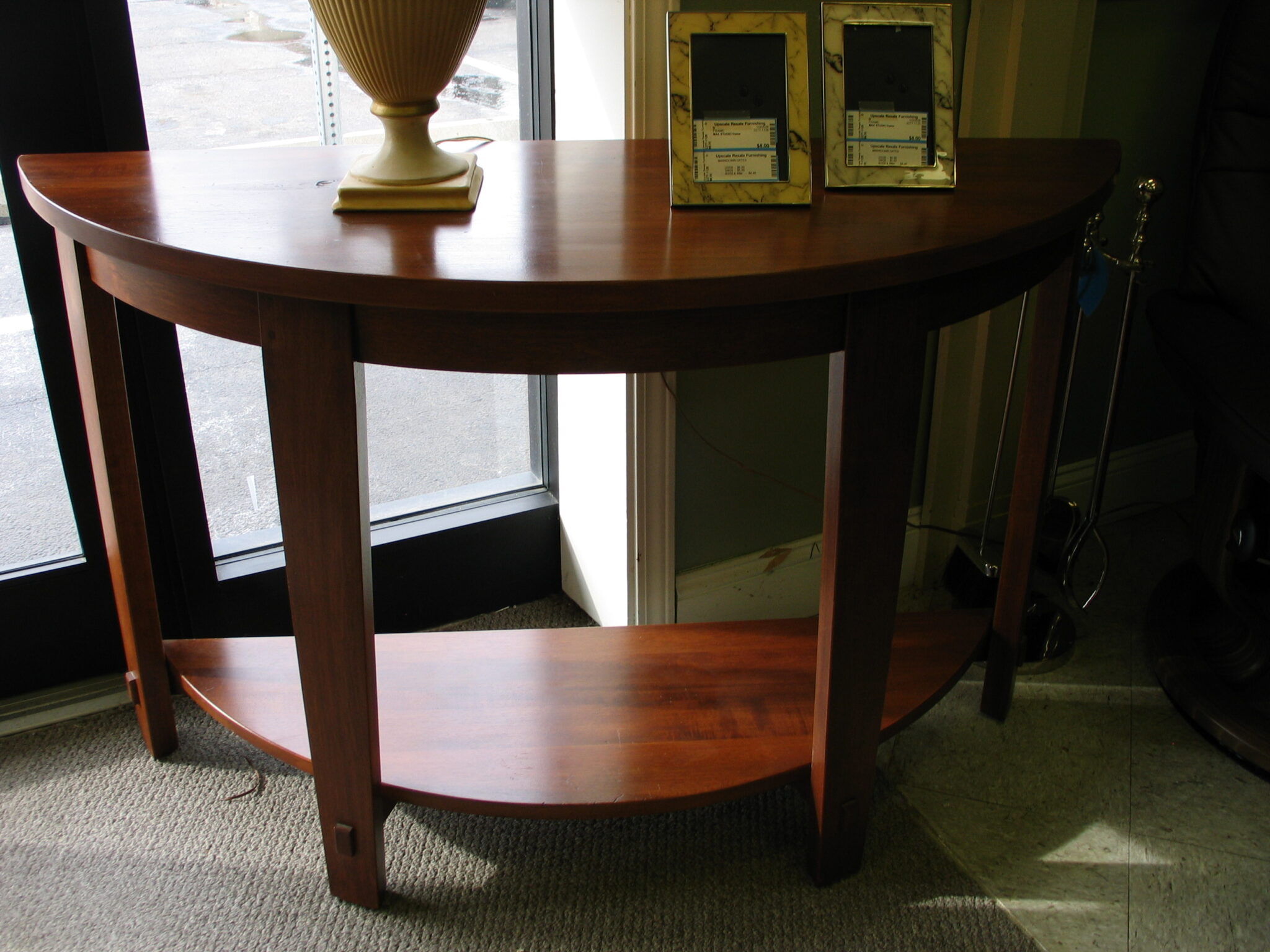 2-Tier Distressed Wood Demi-Lune Table; 15" x 18" x 30"