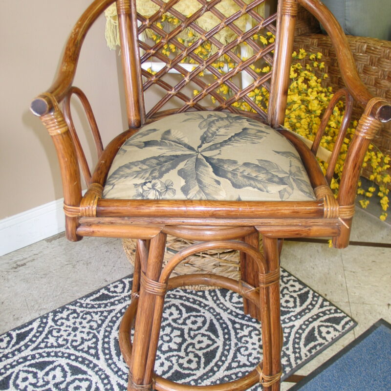 Rattan Swivel 26" Stool with Upholstered Cushion; 22" x 22" x 39"  (2) Available