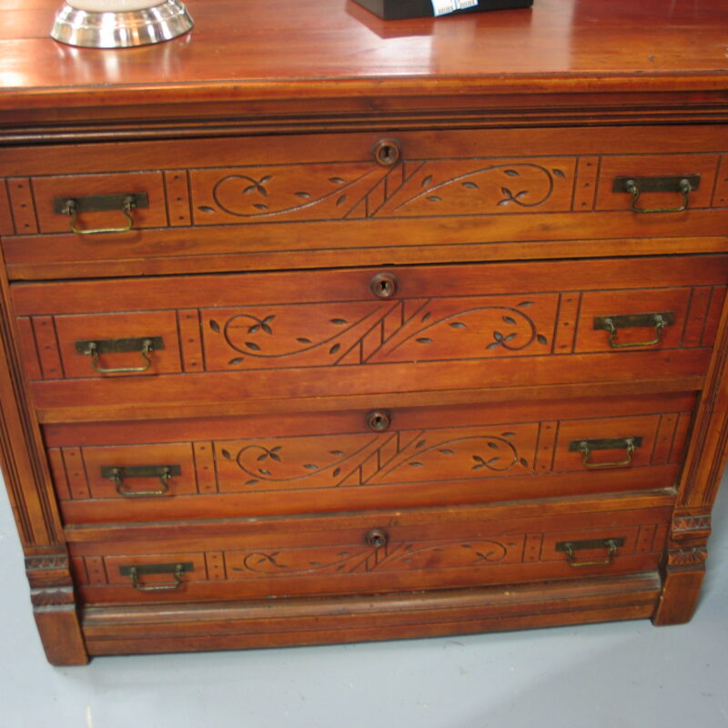 Antique Carved 4-Drawer Chest; 40" x 17.5" x 33"