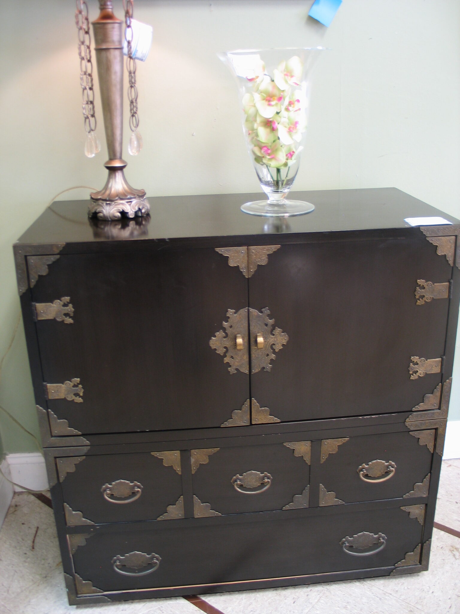 Asian Style 4-Drawer/2-Door Chest; 36" x 18" x 37"