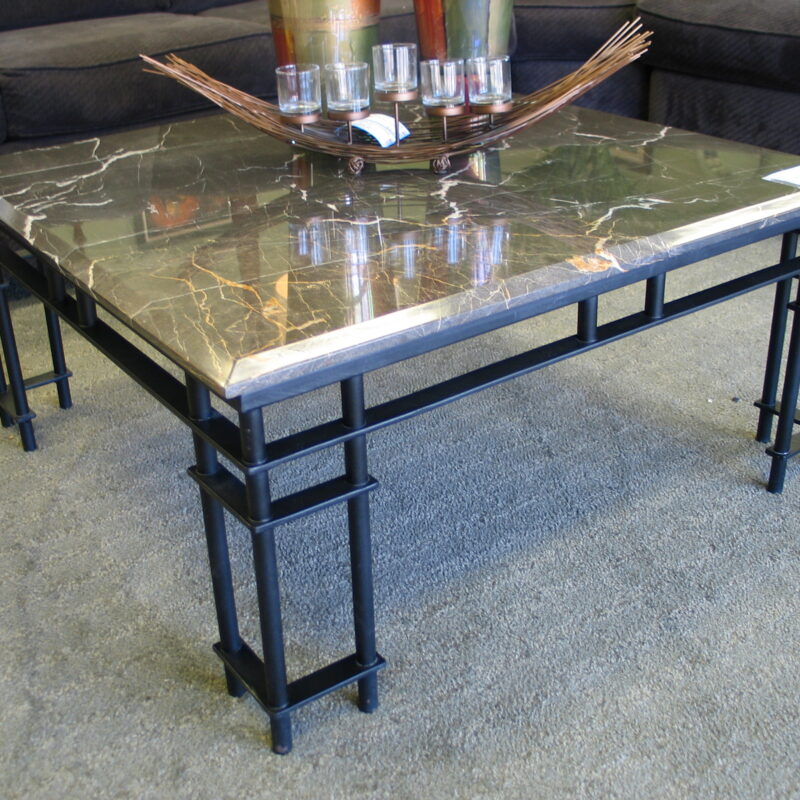 Marble Top/Iron Base Coffee Table; 35" x 35" x 16"