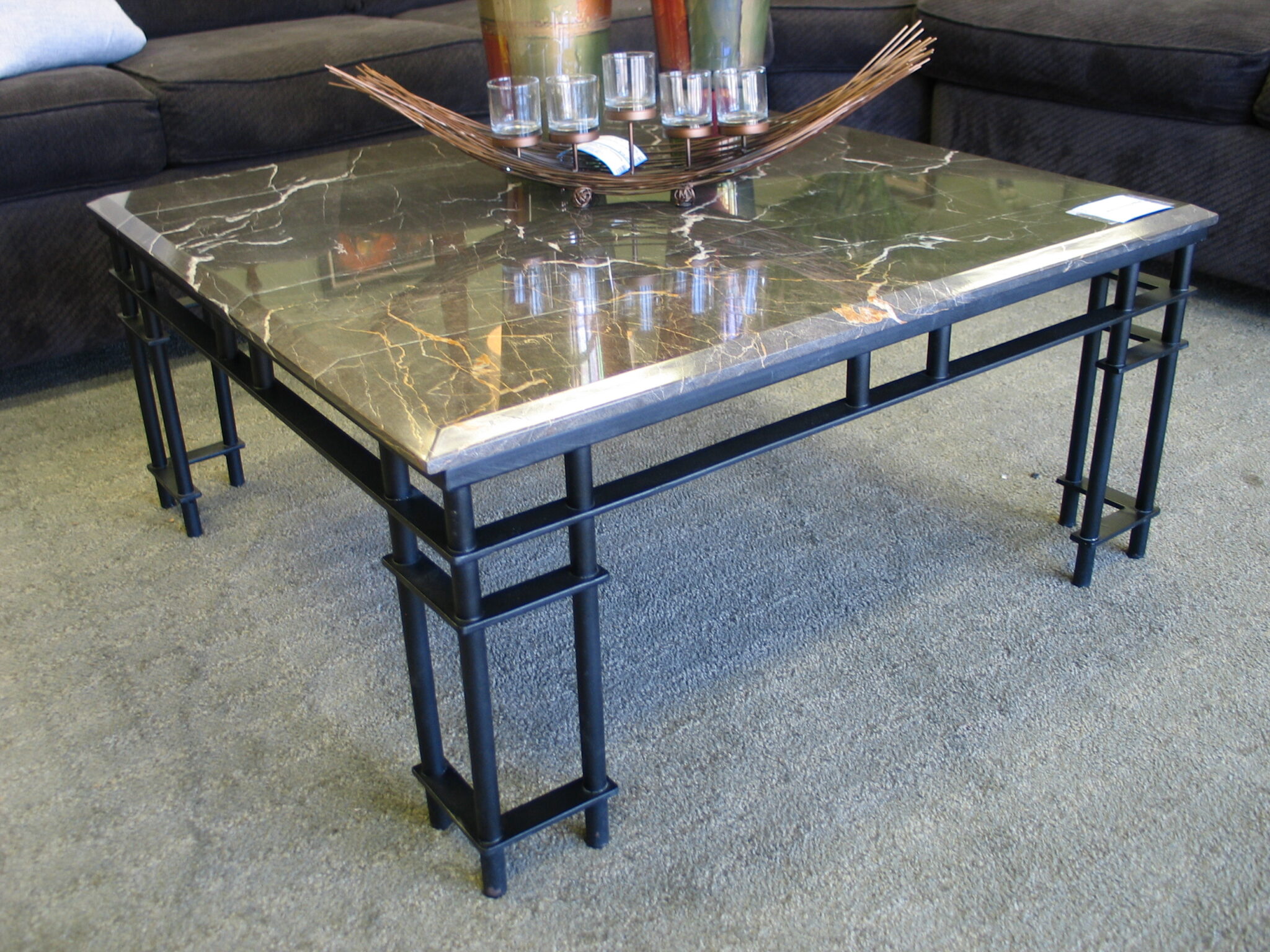 Marble Top/Iron Base Coffee Table; 35" x 35" x 16"