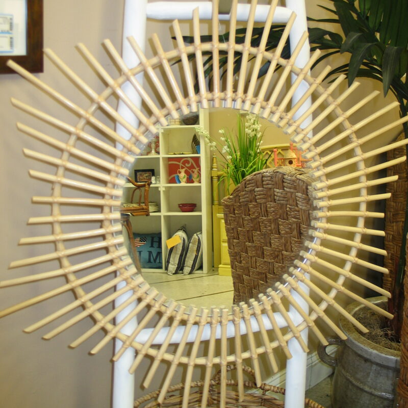 Rattan Framed Mirror; 35" round