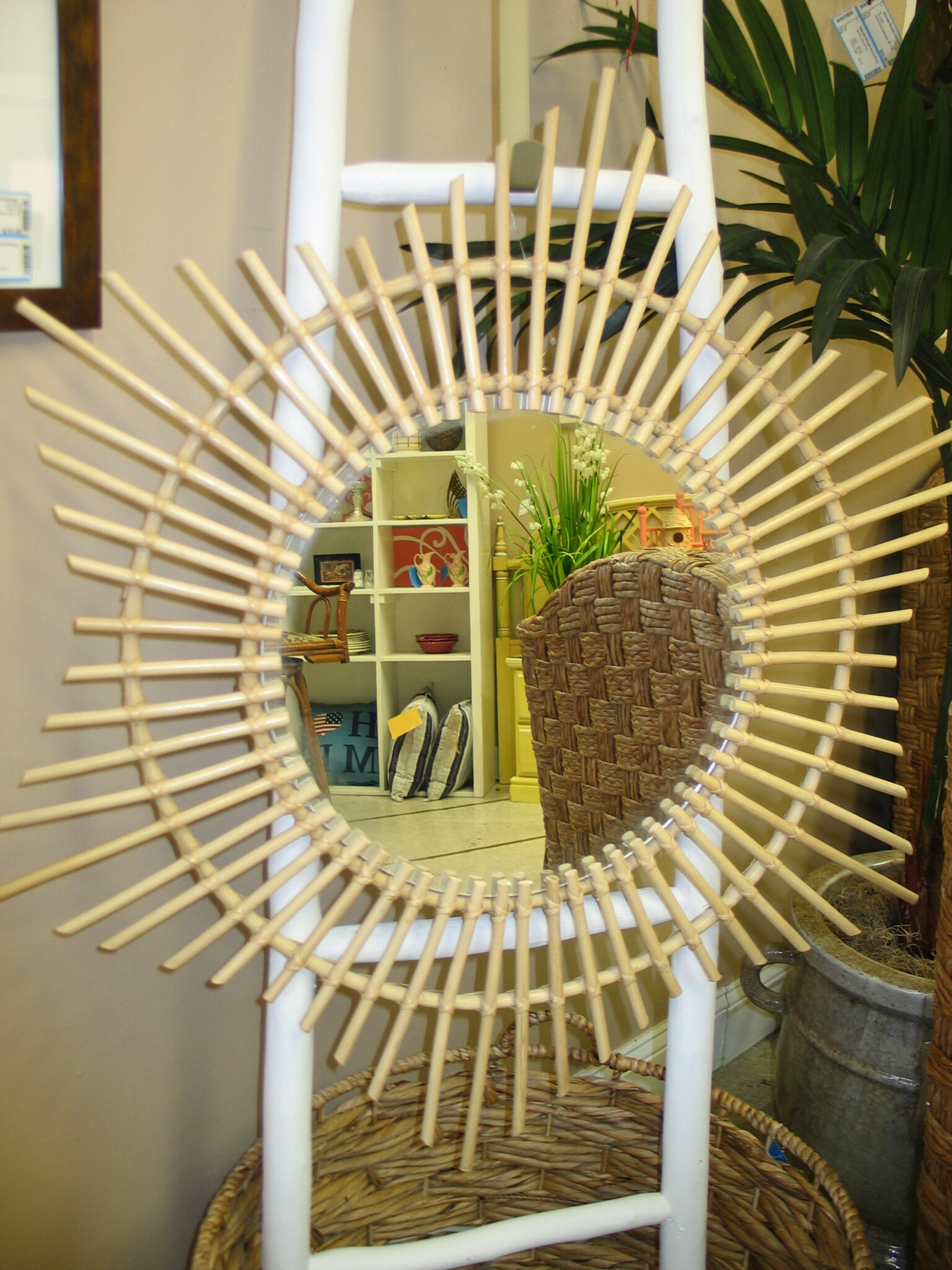 Rattan Framed Mirror; 35" round