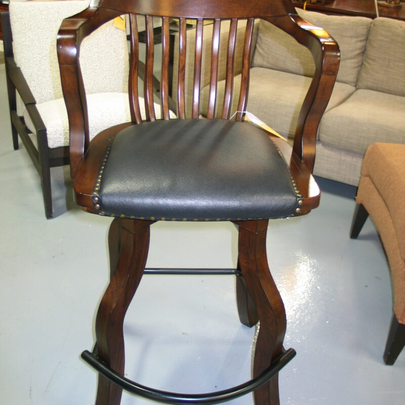 Dark Stain 30" Swivel Barstool with Black Upholstered Seat and Foot Rest; 23" x 21" x 45" (4) Available