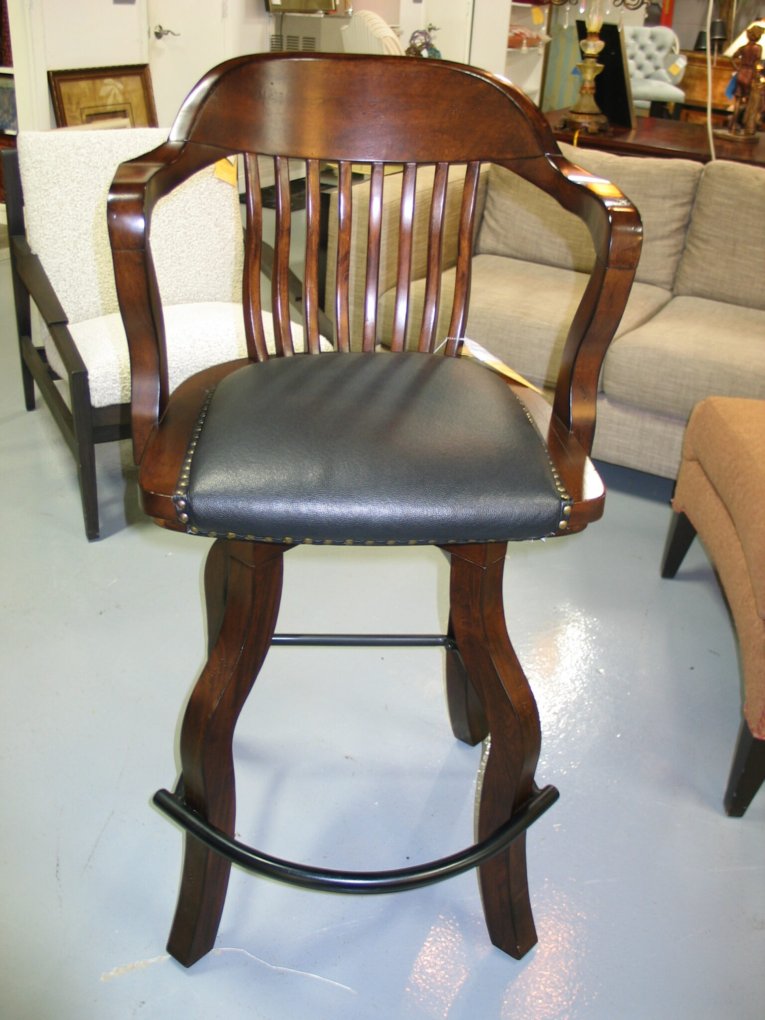 Dark Stain 30" Swivel Barstool with Black Upholstered Seat and Foot Rest; 23" x 21" x 45" (4) Available
