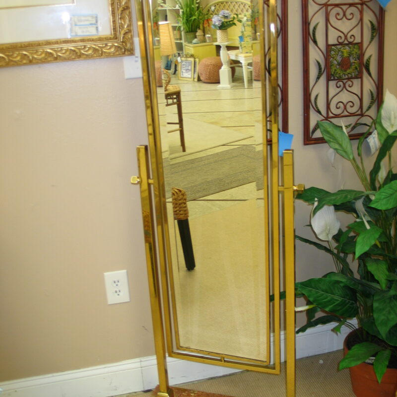 Vintage Brass Cheval Mirror with Marble  Base; 21" x 8" x 59"