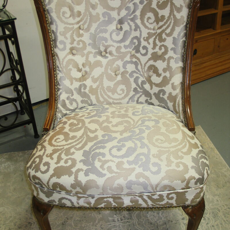 Vintage Tufted Chair with Updated Grey/Beige Upholstery; 26" x 26" x 37"