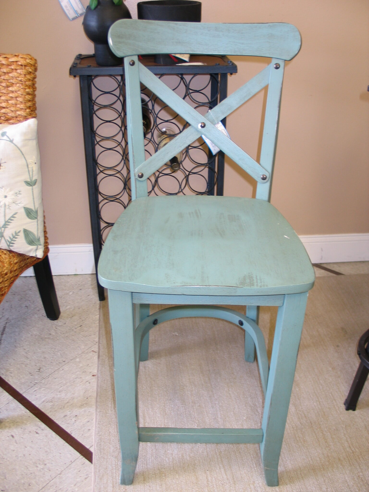 Teal Painted 24" Counter Stool; 16" x 17" x 24"