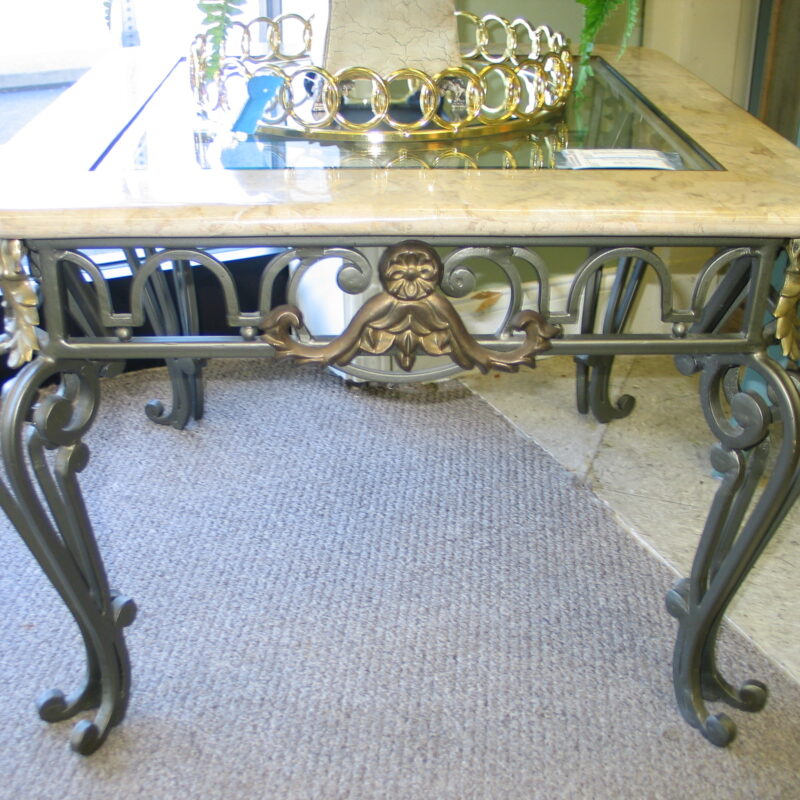 Marble and Iron End Table with Glass Insert; 28" x 28" x 21"  (2) Available