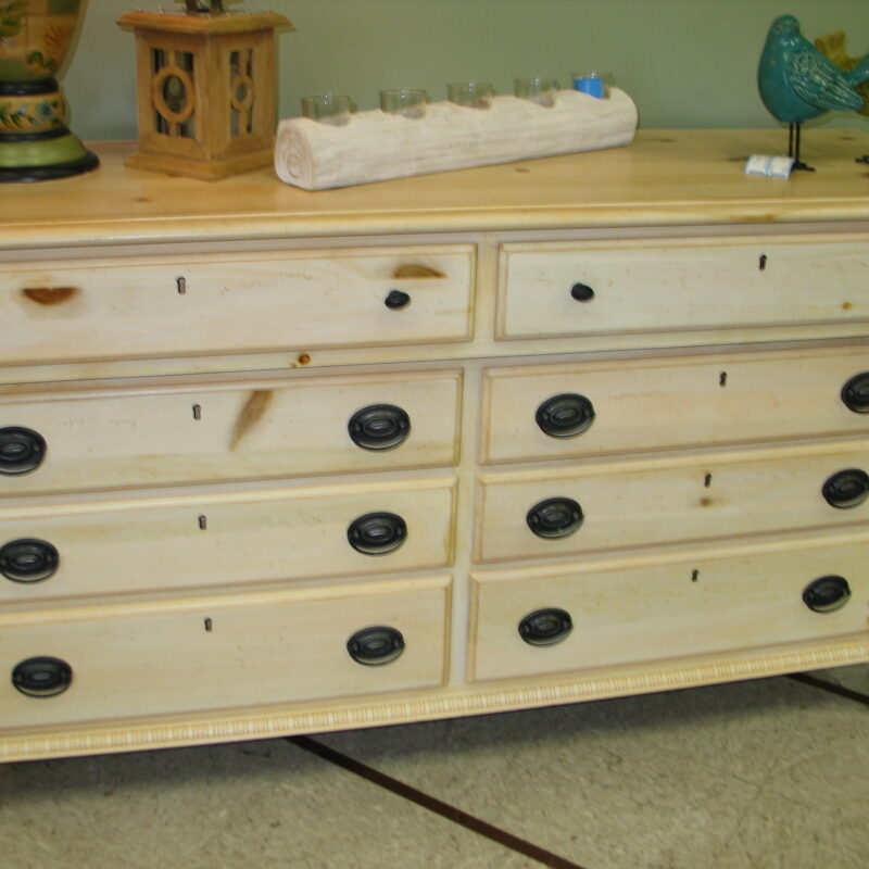 THOMAS KINKADE Pine 8-Drawer Dresser; 64" x 20" x 35"