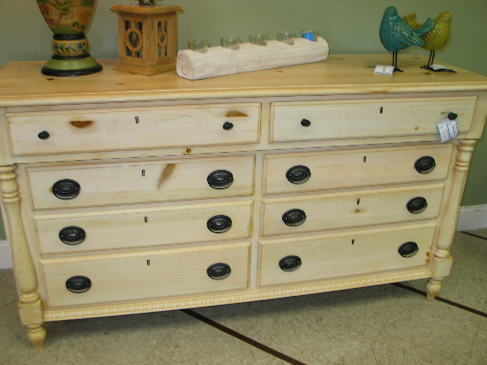 THOMAS KINKADE Pine 8-Drawer Dresser; 64" x 20" x 35"