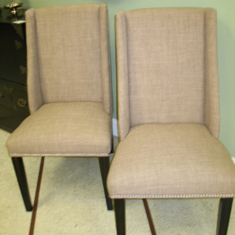PAIR of Light Brown Parson Style Dining Chairs with Nail Head Accents; 22" x 26" x 40"