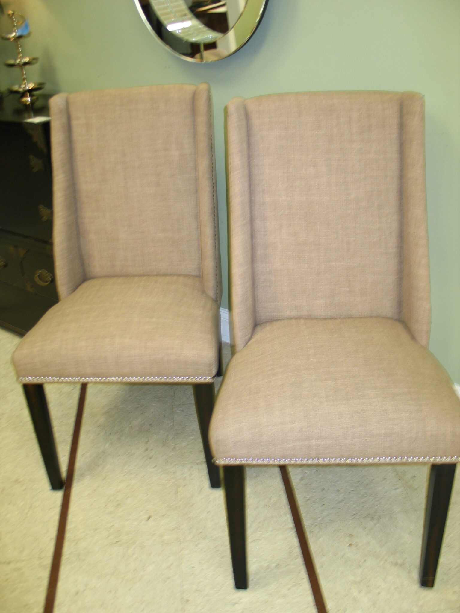 PAIR of Light Brown Parson Style Dining Chairs with Nail Head Accents; 22" x 26" x 40"