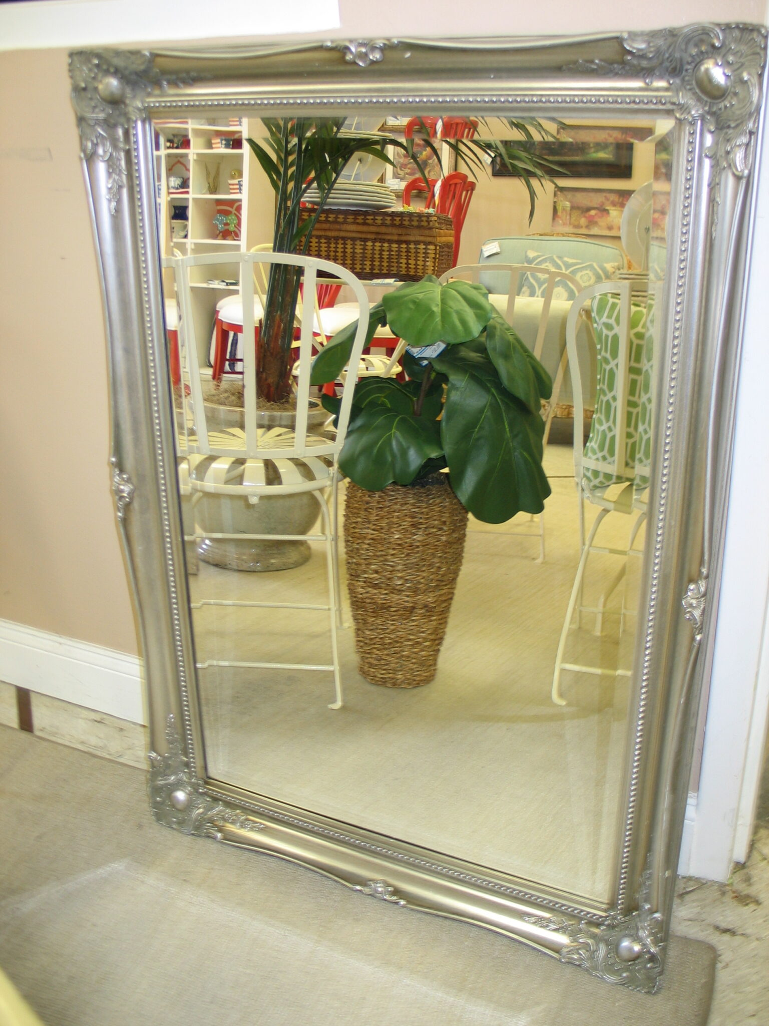 Ornate Silver Mirror; 30" x 42"