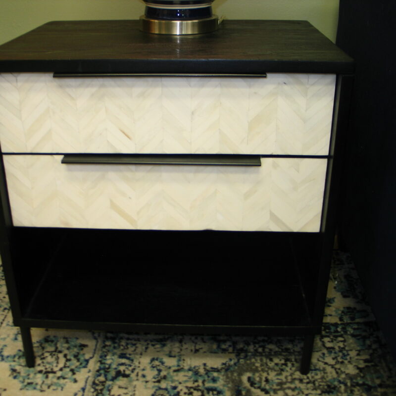 CB2 2-Drawer Bone Inlay and Black Night Stand; 22" x 17.5" x 23.5"  (2) Available