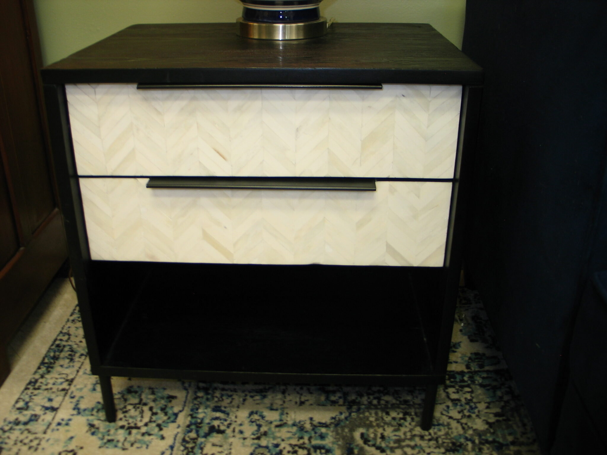 CB2 2-Drawer Bone Inlay and Black Night Stand; 22" x 17.5" x 23.5"  (2) Available