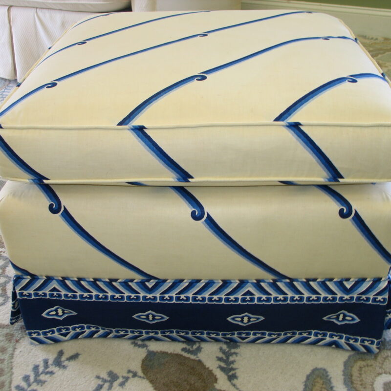 ETHAN ALLEN Yellow and Blue Ottoman; 26" x 26" x 18"  (2) Available