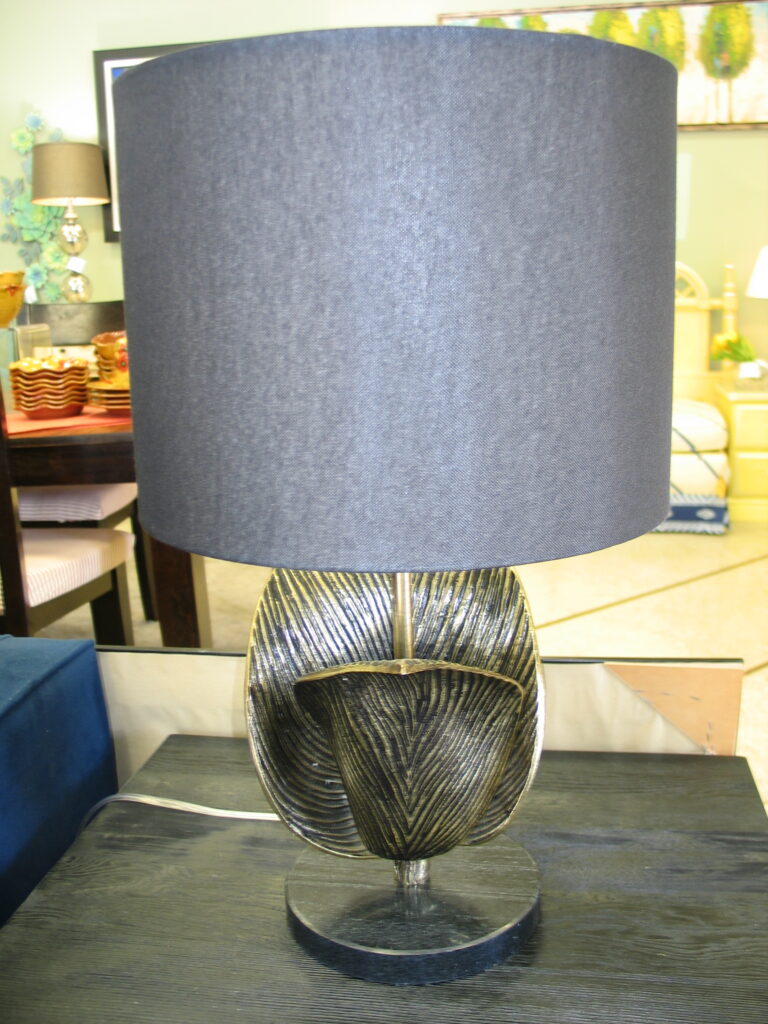 Sculptural Leaf Base Lamp with Black Shade